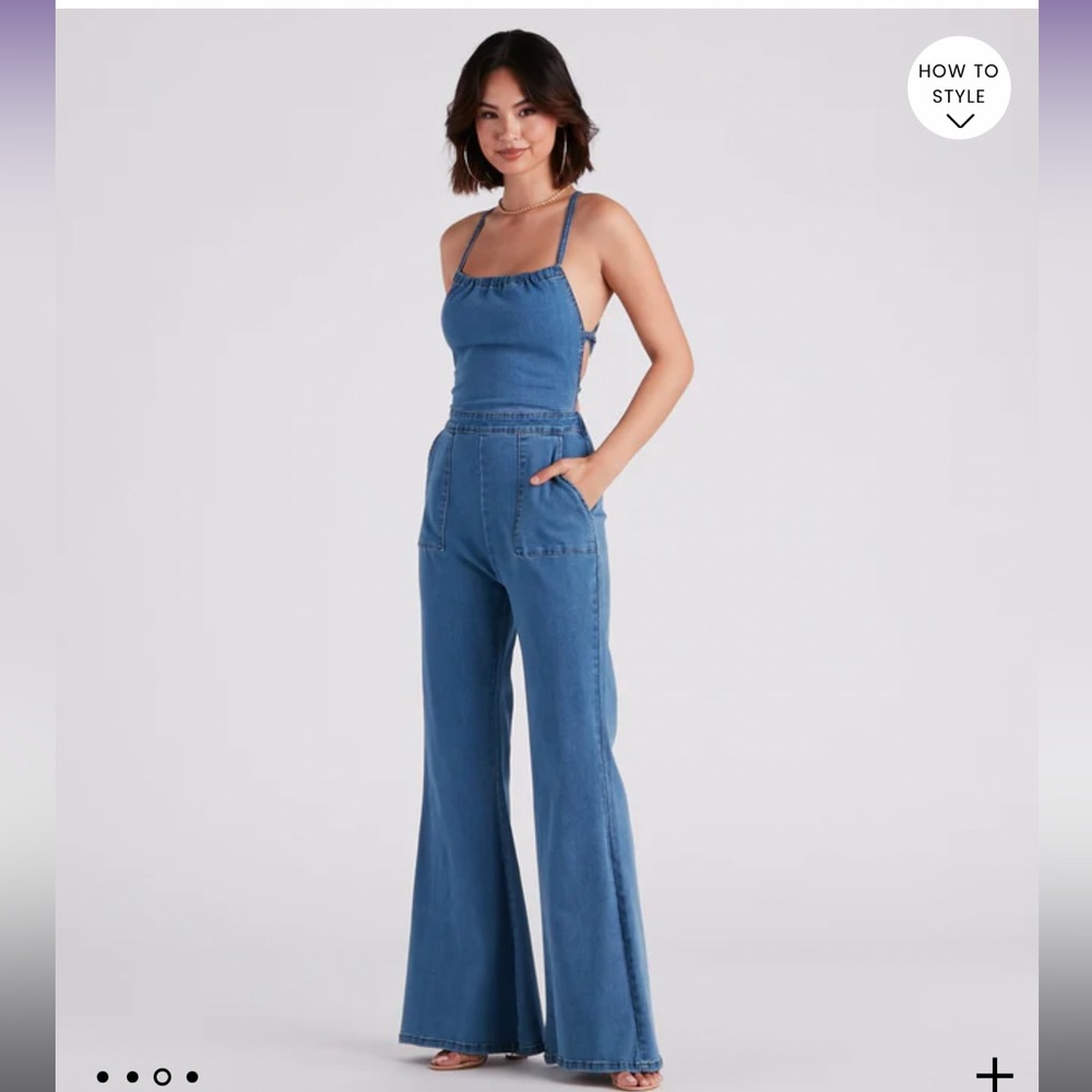 Lace Up Denim Jumpsuit S